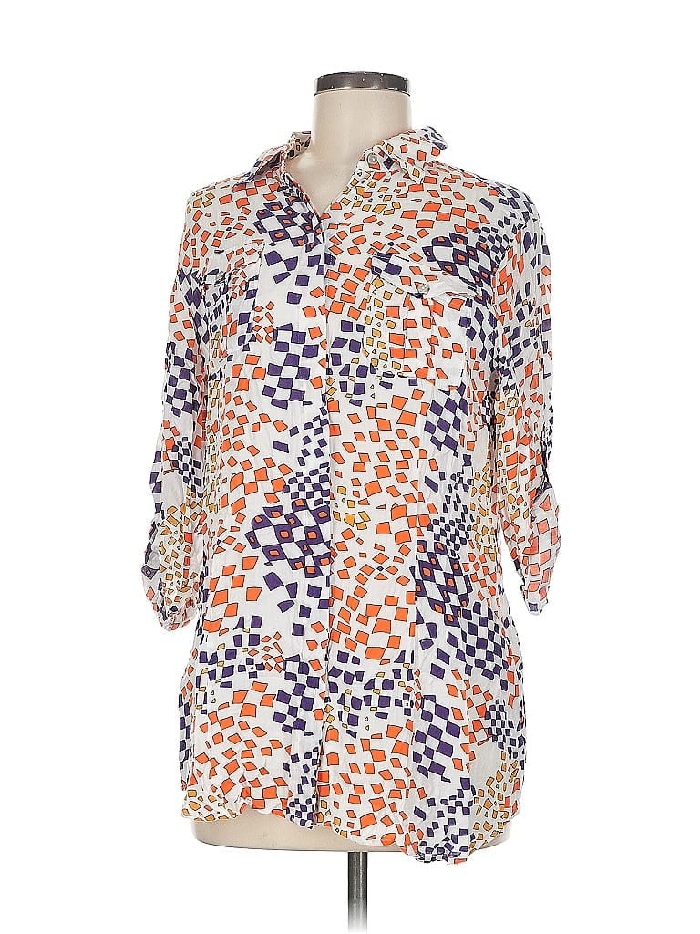 Pre-owned Cabi 3/4 Sleeve Button Down Shirt In Orange