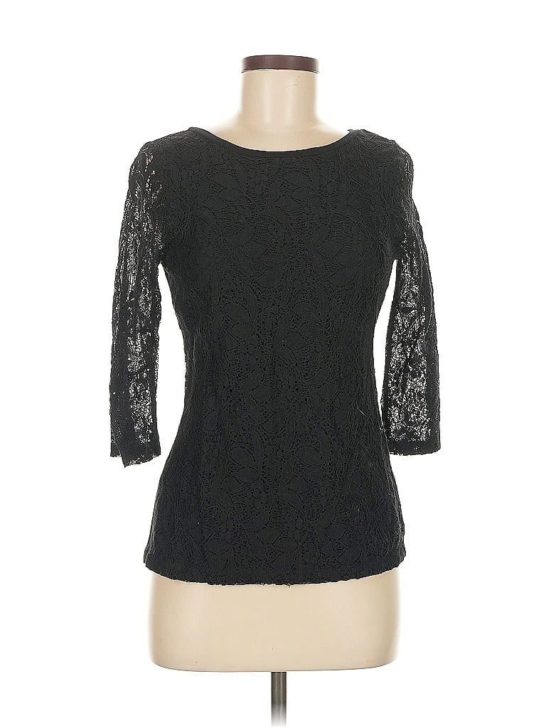 Pre-owned Unbranded 3/4 Sleeve Top Black Boatneck Tops