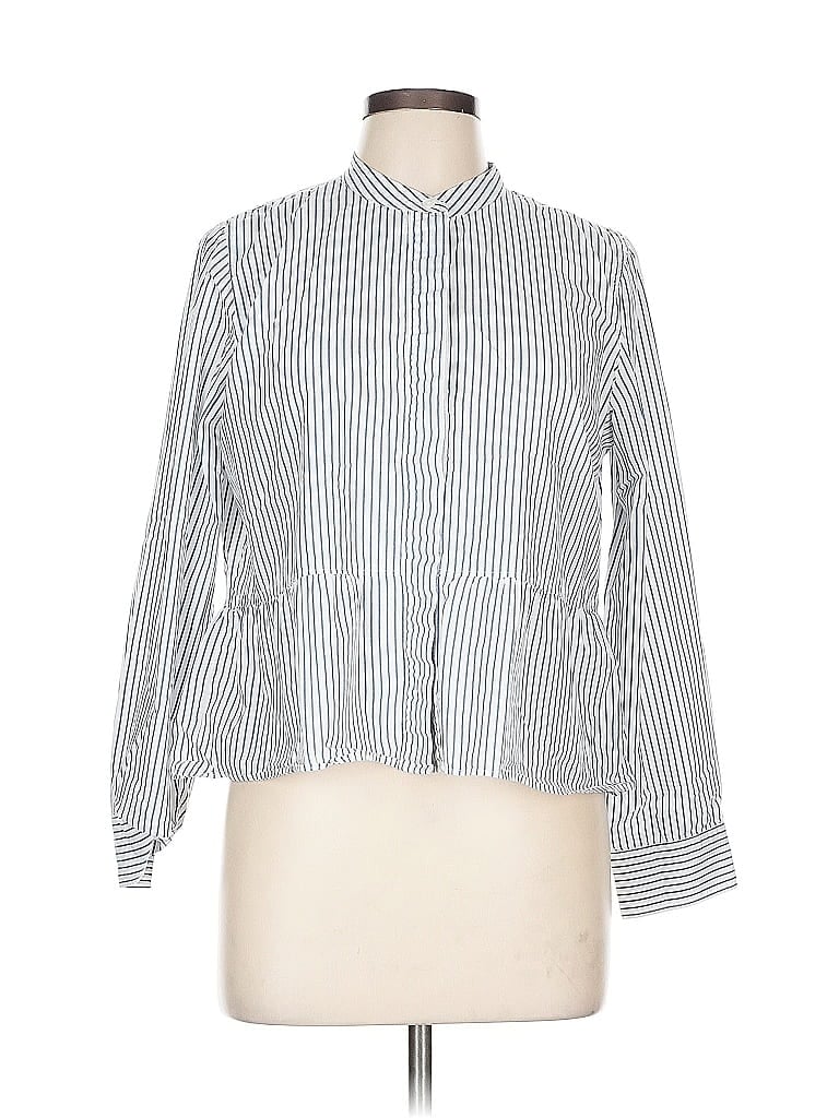 Madewell Stripes Silver Long Sleeve Blouse Size L - photo 1