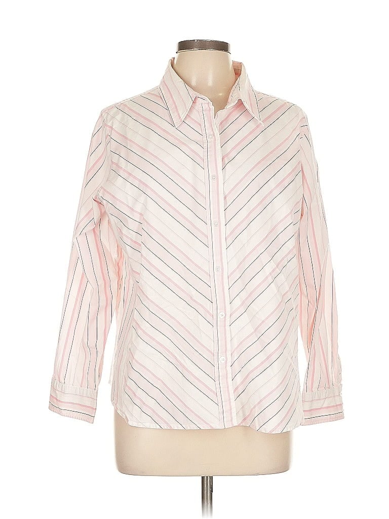Pre-owned Denim & Co Long Sleeve Button Down Shirt In Pink