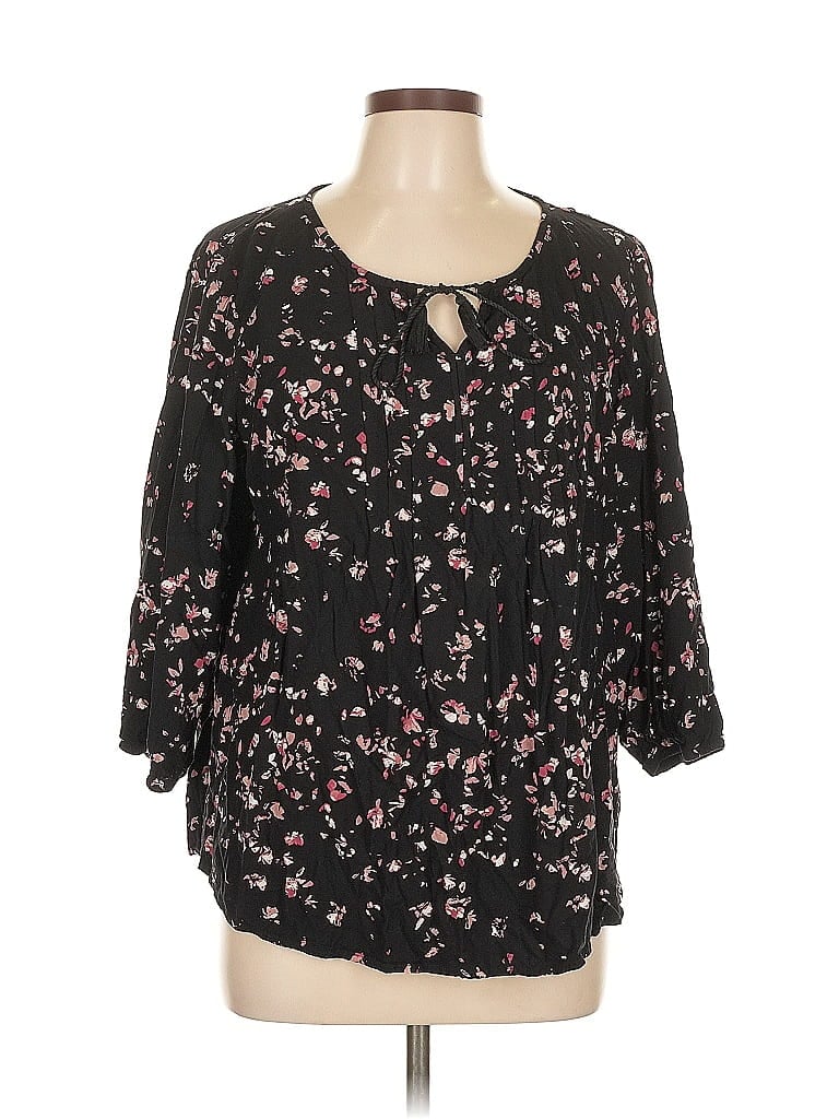 Pre-owned Sonoma Goods For Life 3/4 Sleeve Blouse In Black