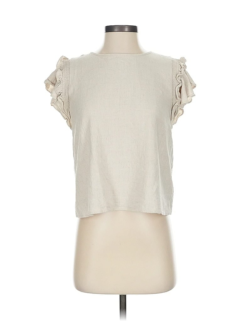 Pre-owned Sugar Lips Short Sleeve Top Ivory Ruffles Neckline Tops In White