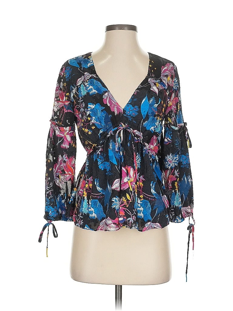 Tanya Taylor Black 3/4 Sleeve Silk Top Size 0 - photo 1