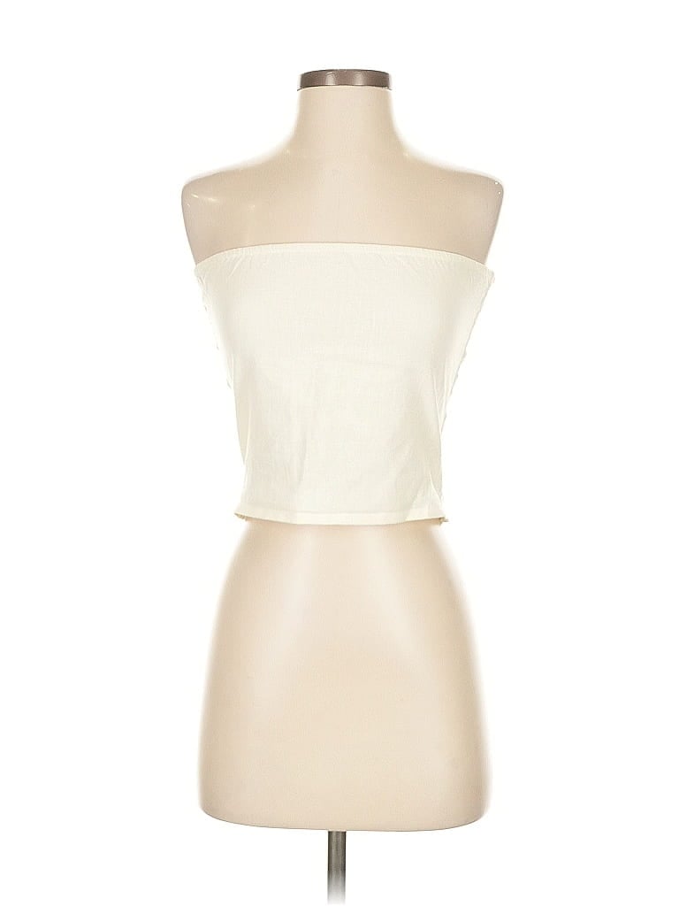 Pre-owned Prettylittlething Tube Top Ivory Strapless Neckline Tops In White