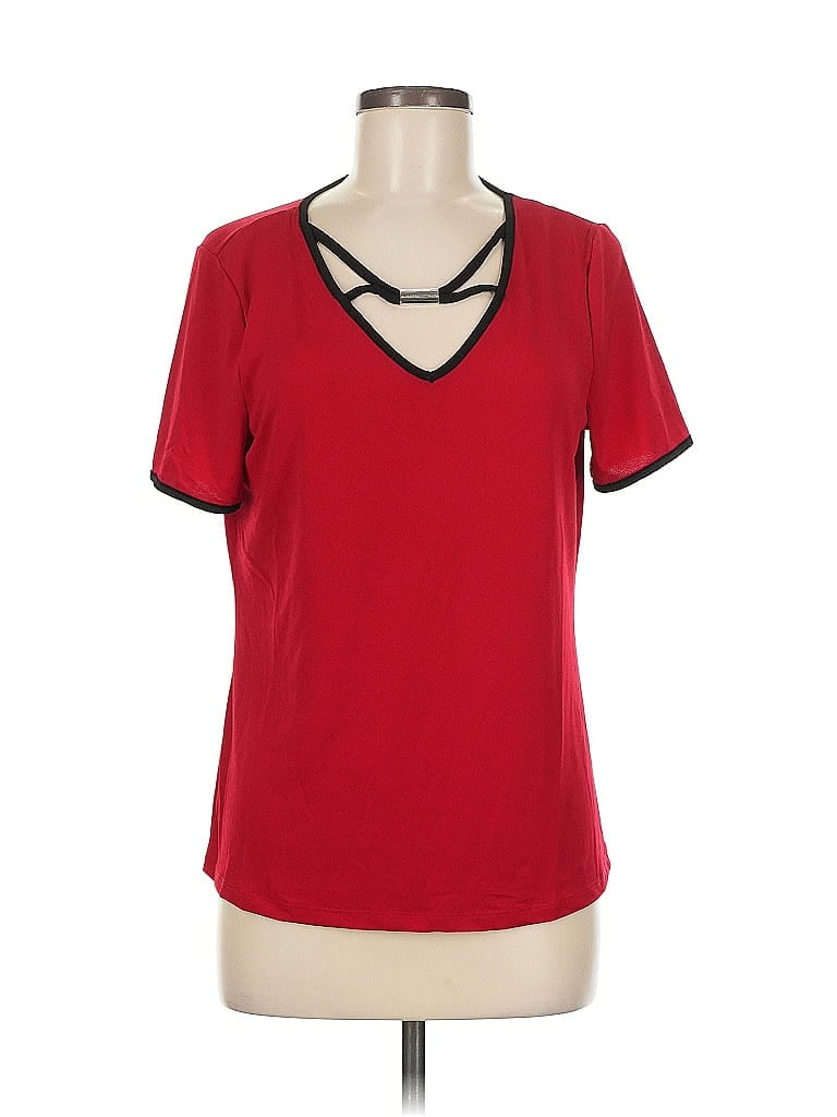 Pre-owned Adrienne Vittadini Short Sleeve Top Red V-neck Tops