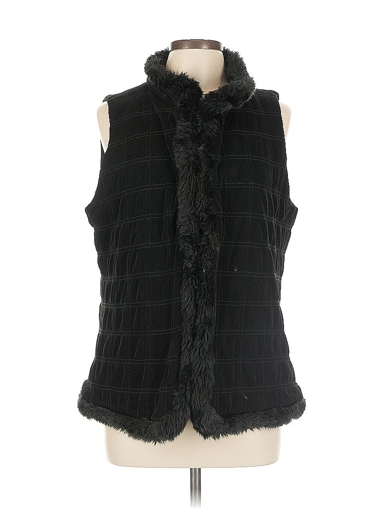 Pre-owned Travelers By Chico's Faux Fur Vest In Black