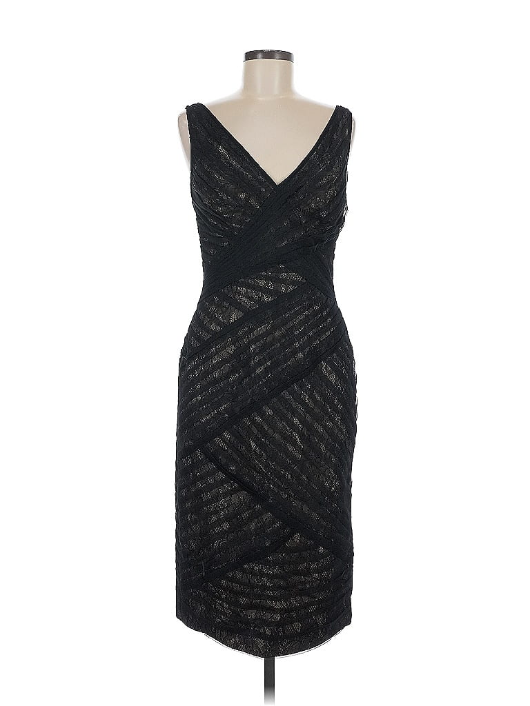 ML Monique Lhuillier 100% Polyester Chevron-herringbone Black Cocktail Dress Size 6 - photo 1