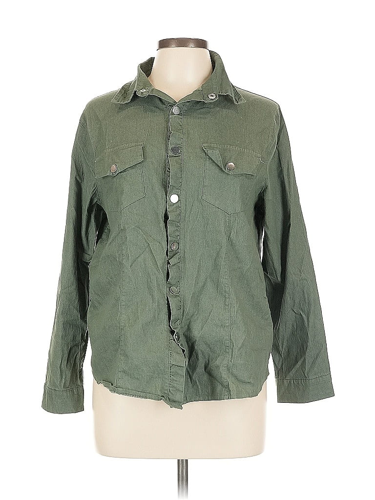 Pre-owned Unbranded Long Sleeve Button Down Shirt In Green