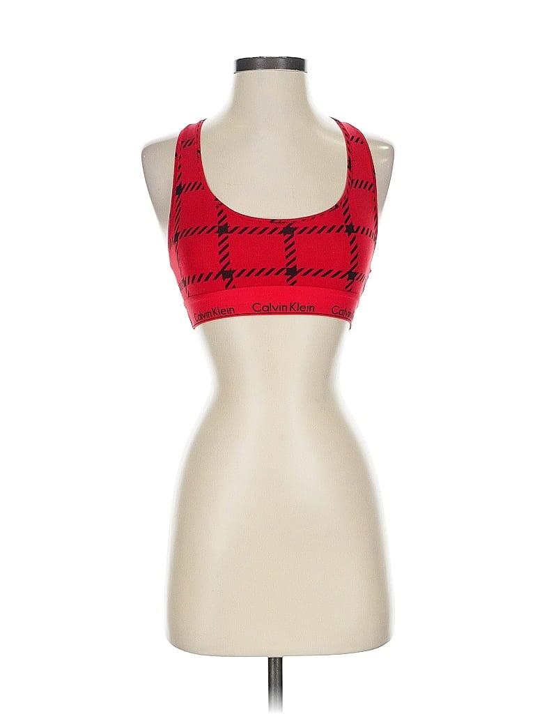 Pre-owned Calvin Klein Tank Top Red Halter Neckline Tops