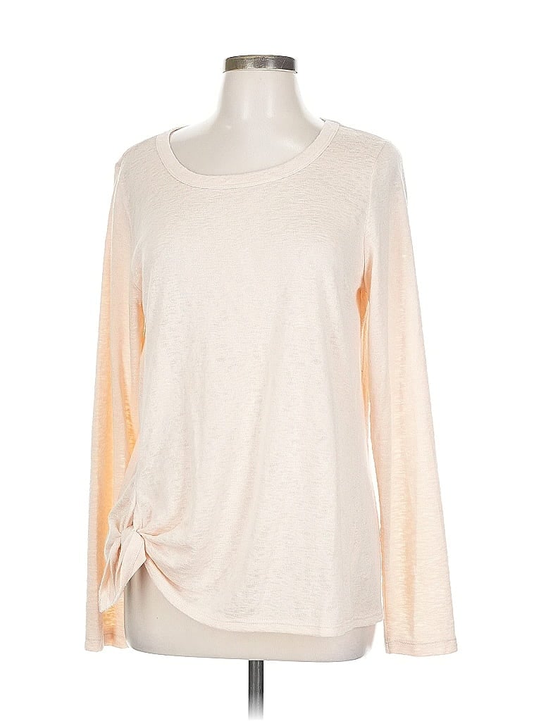 Pre-owned Bobeau Long Sleeve Top Ivory Crew Neck Tops In White