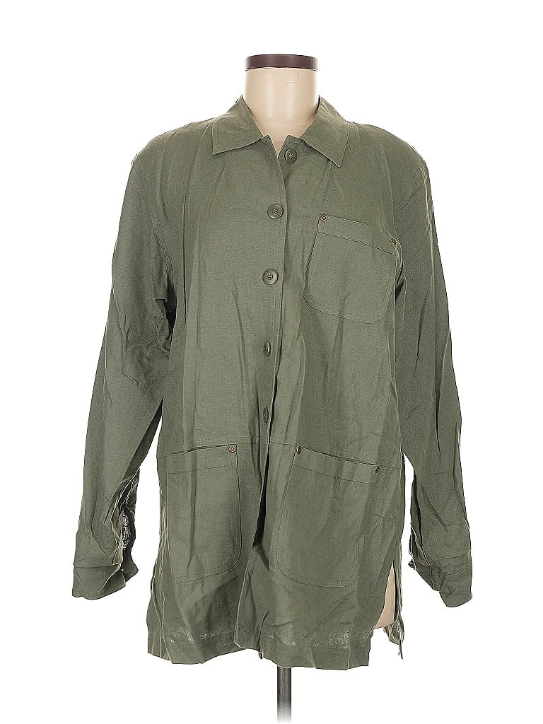 Pre-owned Dressbarn 3/4 Sleeve Button Down Shirt In Green