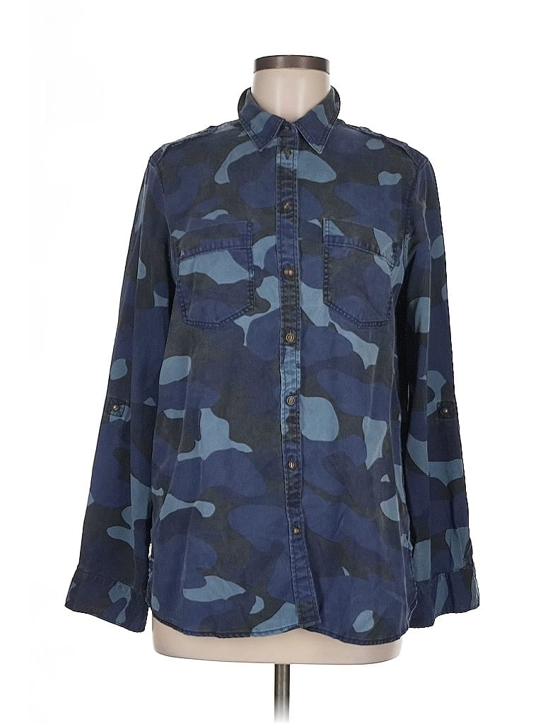 Pre-owned Express Long Sleeve Button Down Shirt In Blue