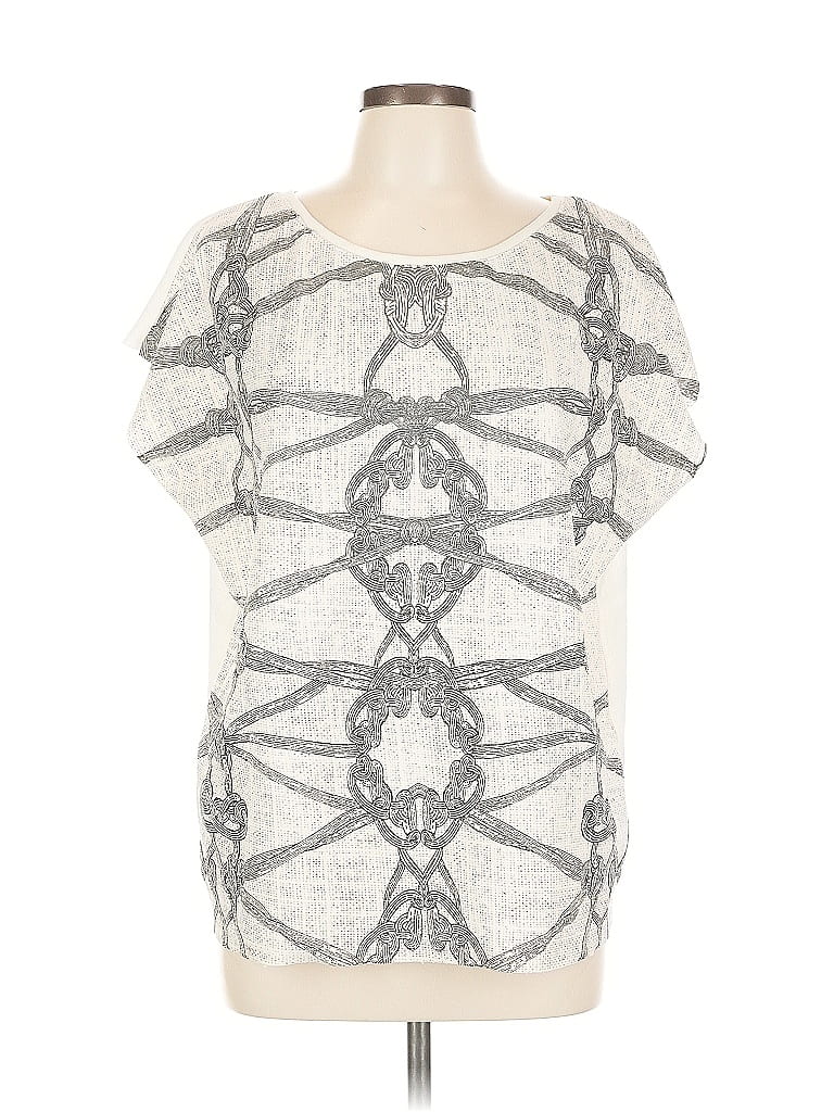 Click to view more detailed imagery on our partner's website Pre-owned Zara Short Sleeve Top Tan Graphic Pattern Boatneck Tops In Brown