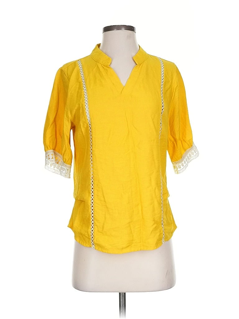 Pre-owned Unbranded Short Sleeve Blouse In Yellow