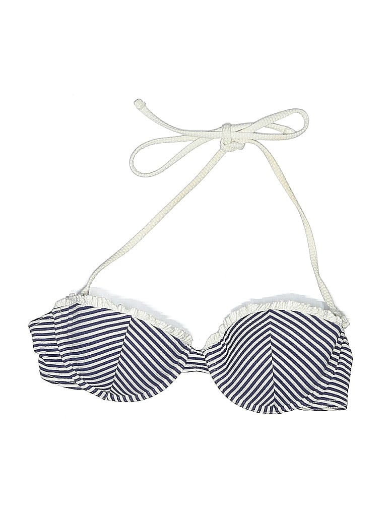 Pre-owned Topshop Swimsuit Top White Stripes Pattern Swimwear