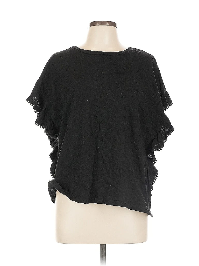 Pre-owned Cotton Bleu Short Sleeve Top Black Ruffles Neckline Tops