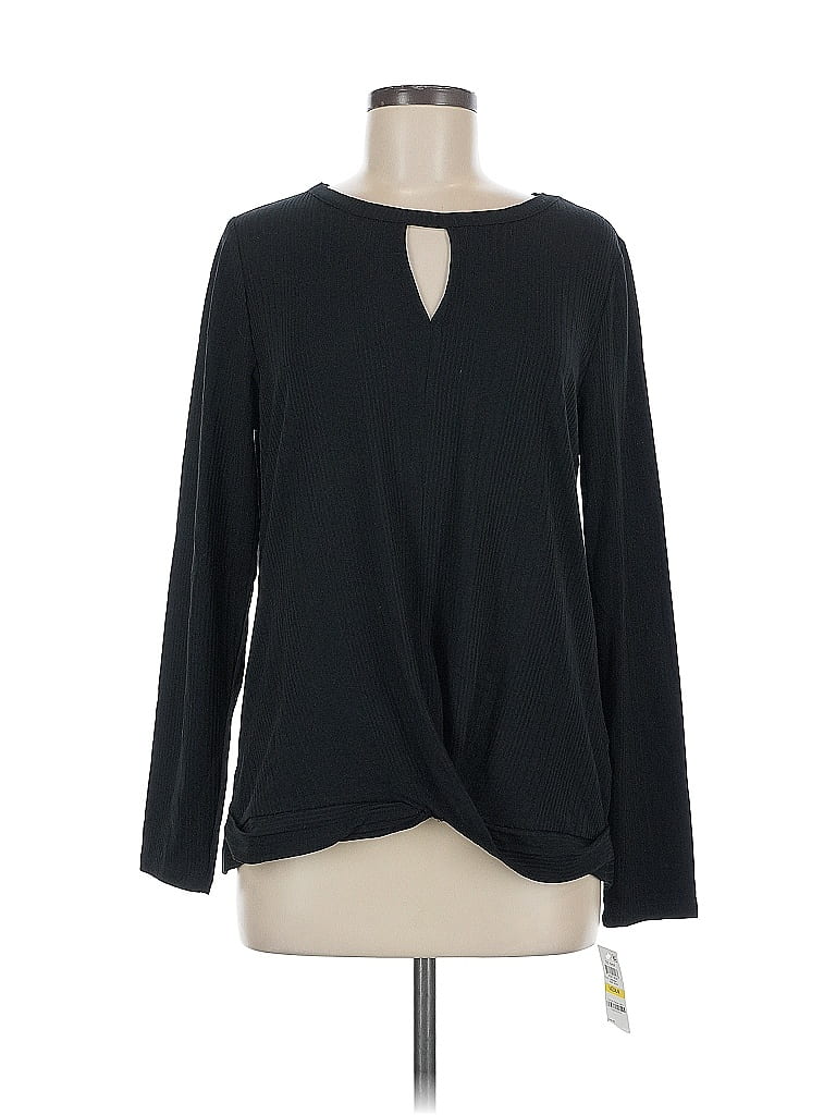 Inc International Concepts Long Sleeve Top Black Keyhole Neckline Tops In Black