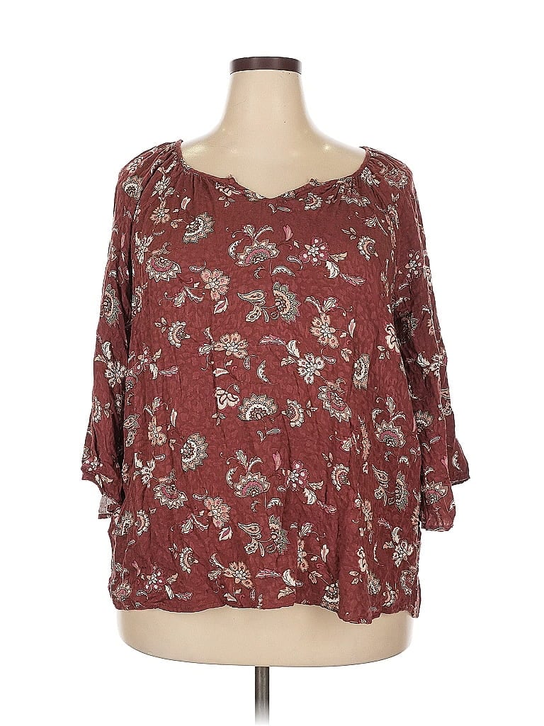 Pre-owned Naif 3/4 Sleeve Blouse In Burgundy