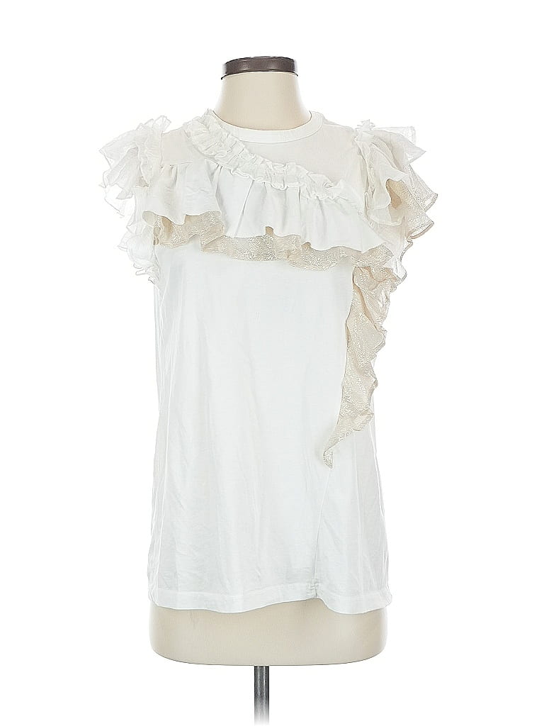 Pre-owned Clu Short Sleeve Top Ivory Ruffles Neckline Tops In White
