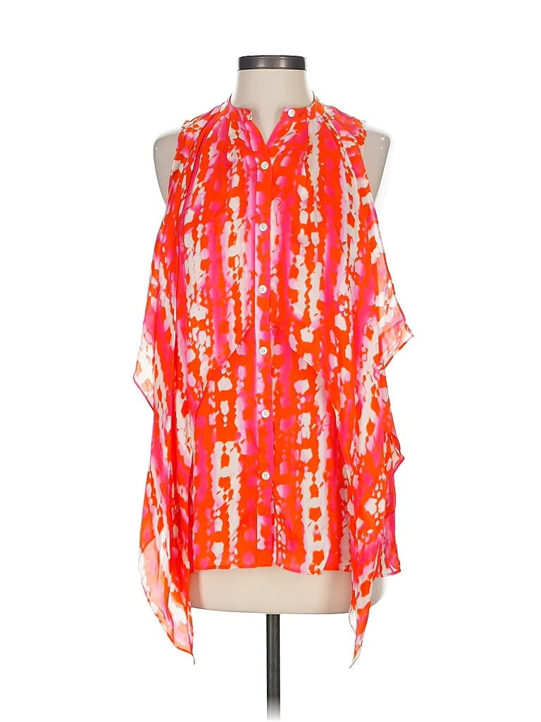 Pre-owned Etcetera Sleeveless Silk Top Orange Cold Shoulder Neckline Tops