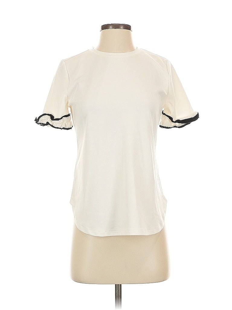 Pre-owned Ann Taylor Short Sleeve Top Ivory Crew Neck Tops In White