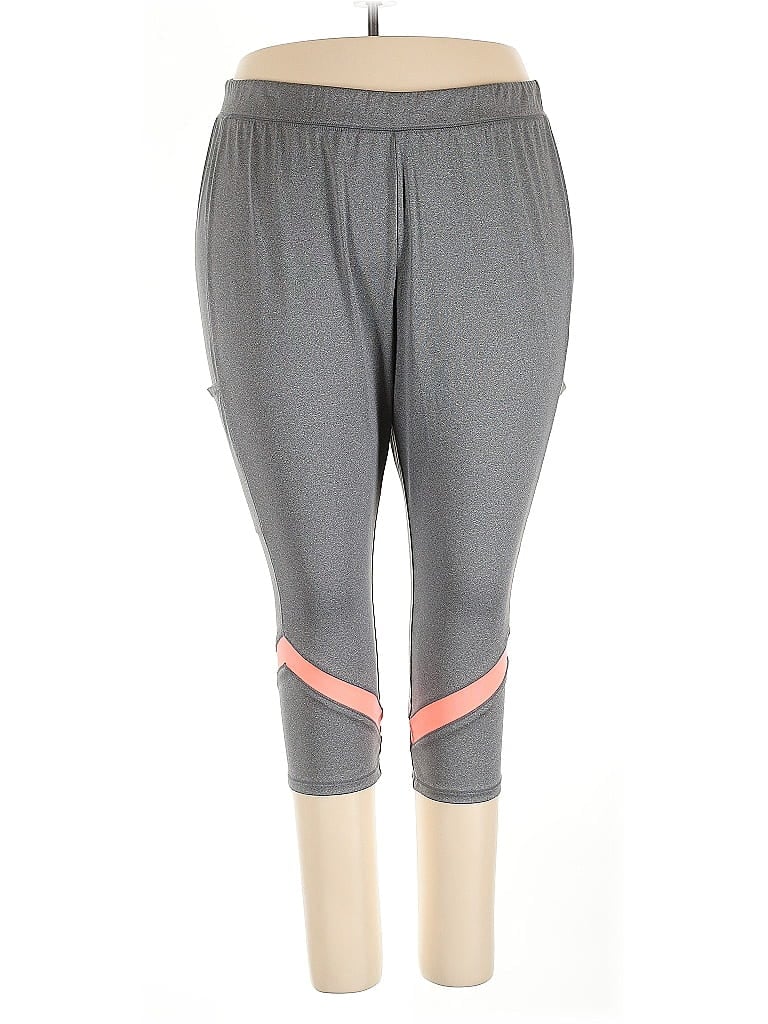 Catherines Color Block Stripes Gray Active Pants Size 3X - photo 1
