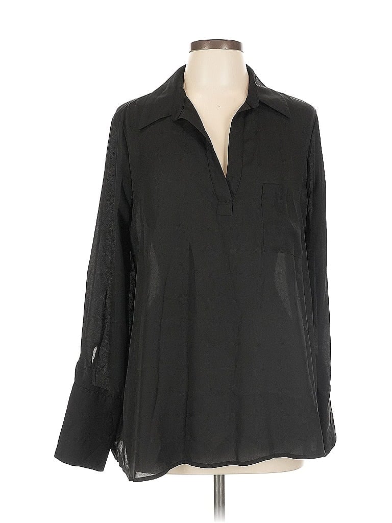 Pre-owned Pleione Long Sleeve Blouse In Black