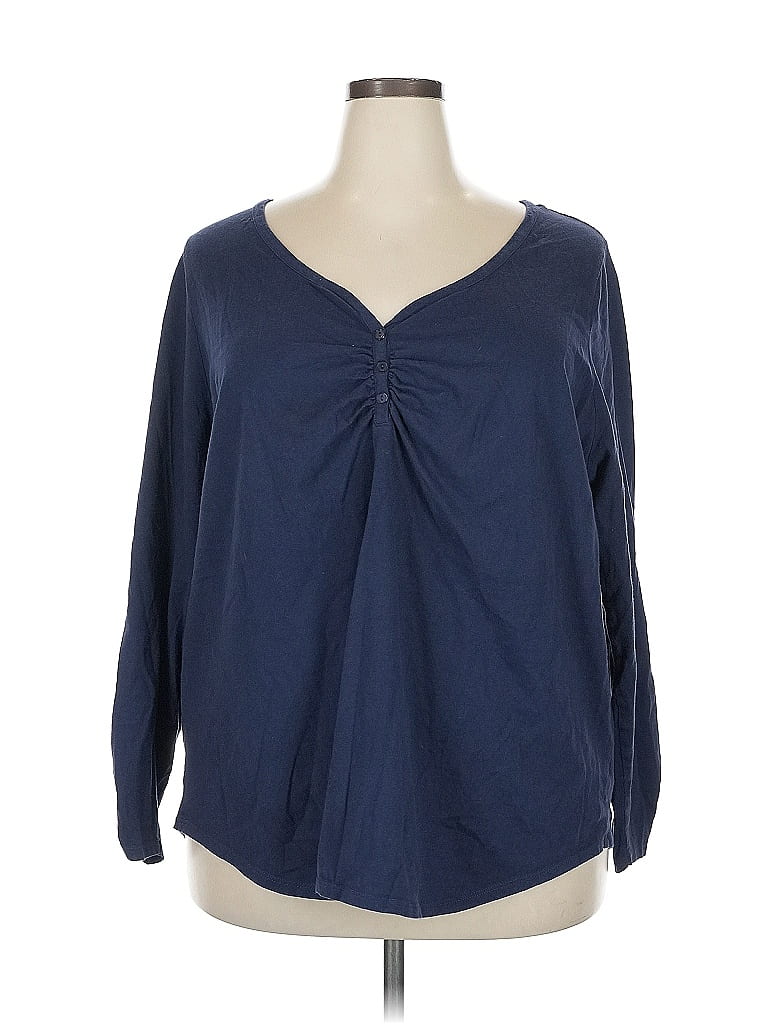 Roaman's 100% Cotton Blue Long Sleeve Blouse Size 26 - 28 - photo 1