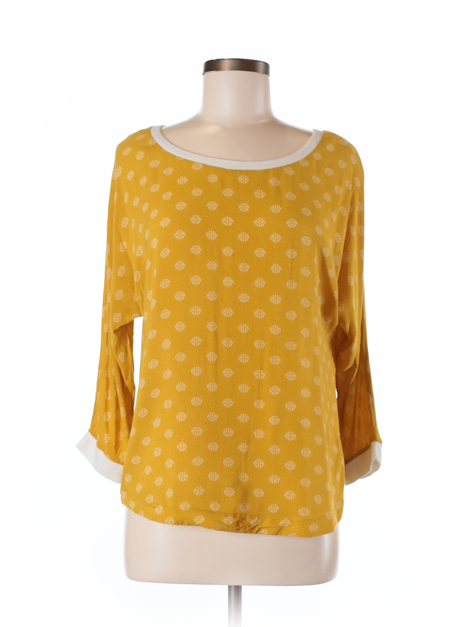 Maeve 100% Rayon Print Dark Yellow 3/4 Sleeve Blouse Size 8 - 70% off ...