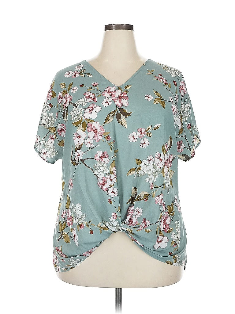 West Kei 100% Polyester Teal Short Sleeve Blouse Size XXL - photo 1