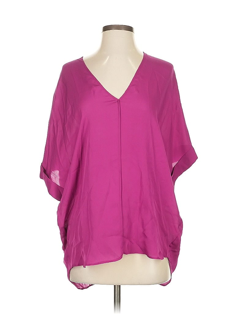 Pre-owned Vince Short Sleeve Silk Top Purple Solid Pattern V Neck Tops