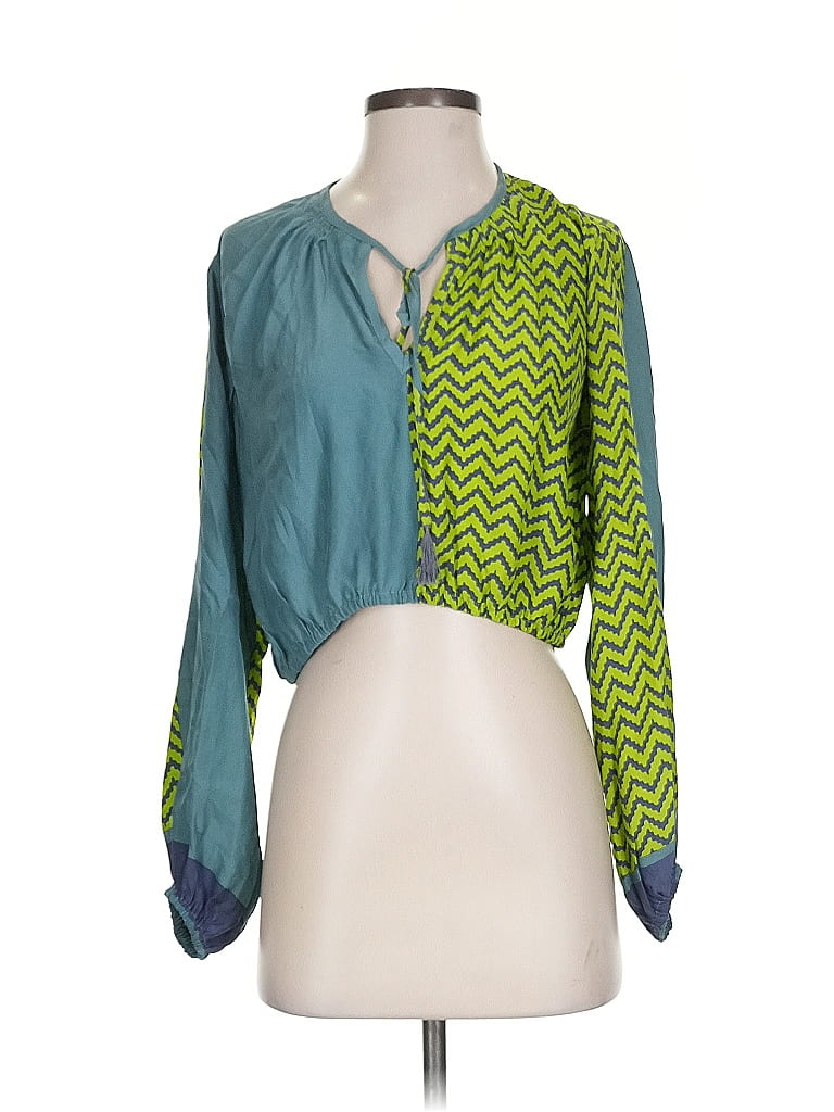 Click to view more detailed imagery on our partner's website Pre-owned Natalie Martin Long Sleeve Silk Top Green Plunge Neckline Tops