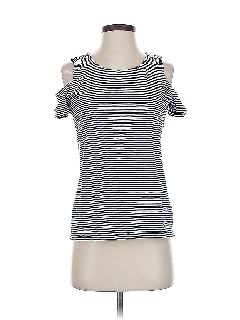 Pre-owned Michael Michael Kors Short Sleeve Top Blue Cold Shoulder Neckline Tops