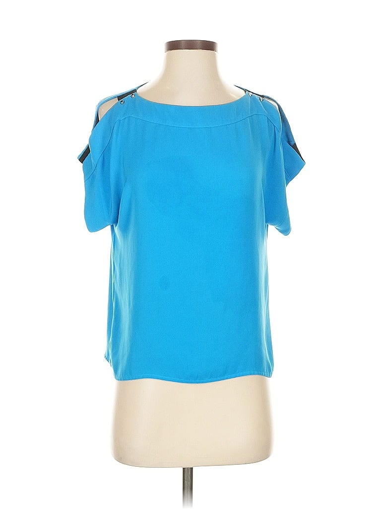 CALVIN KLEIN Pre-owned Short Sleeve Top Blue Cold Shoulder Neckline Tops