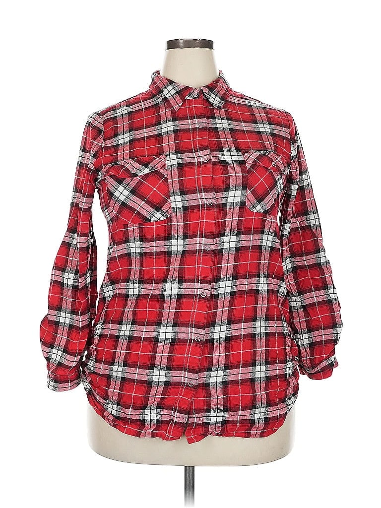 Pre-owned Derek Heart Long Sleeve Button Down Shirt In Red