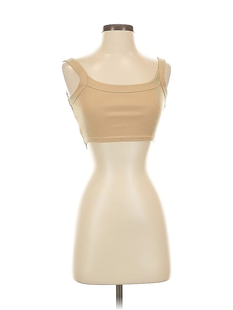 Pre-owned Et Clet Sleeveless Top Tan Strapless Neckline Tops In Brown