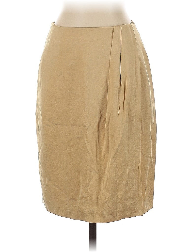 Pre-owned Linda Allard Ellen Tracy Silk Skirt In Brown