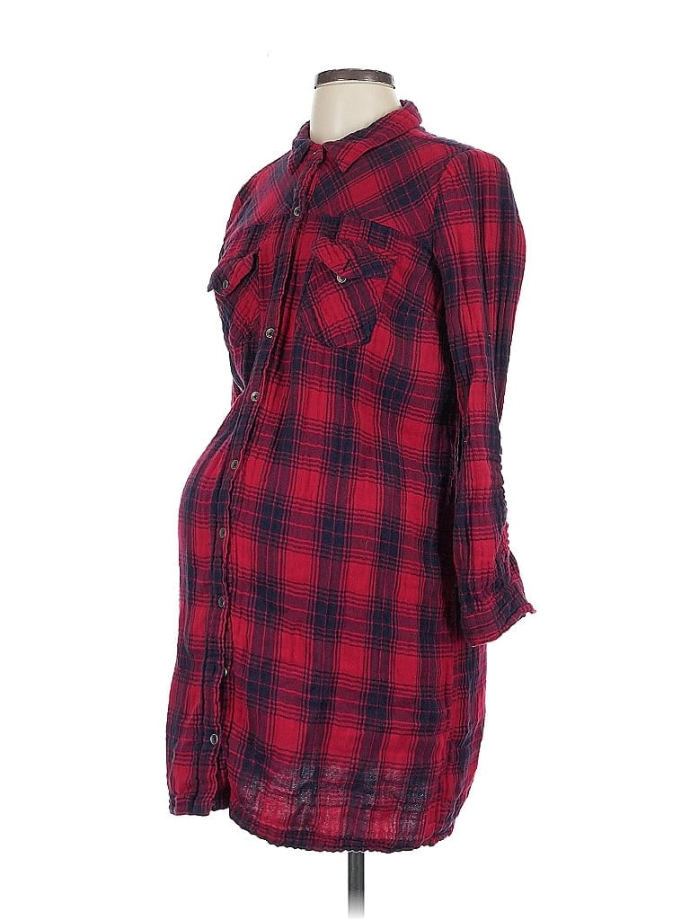Motherhood 100% Cotton Checkered-gingham Red 3/4 Sleeve Top Size L - photo 1