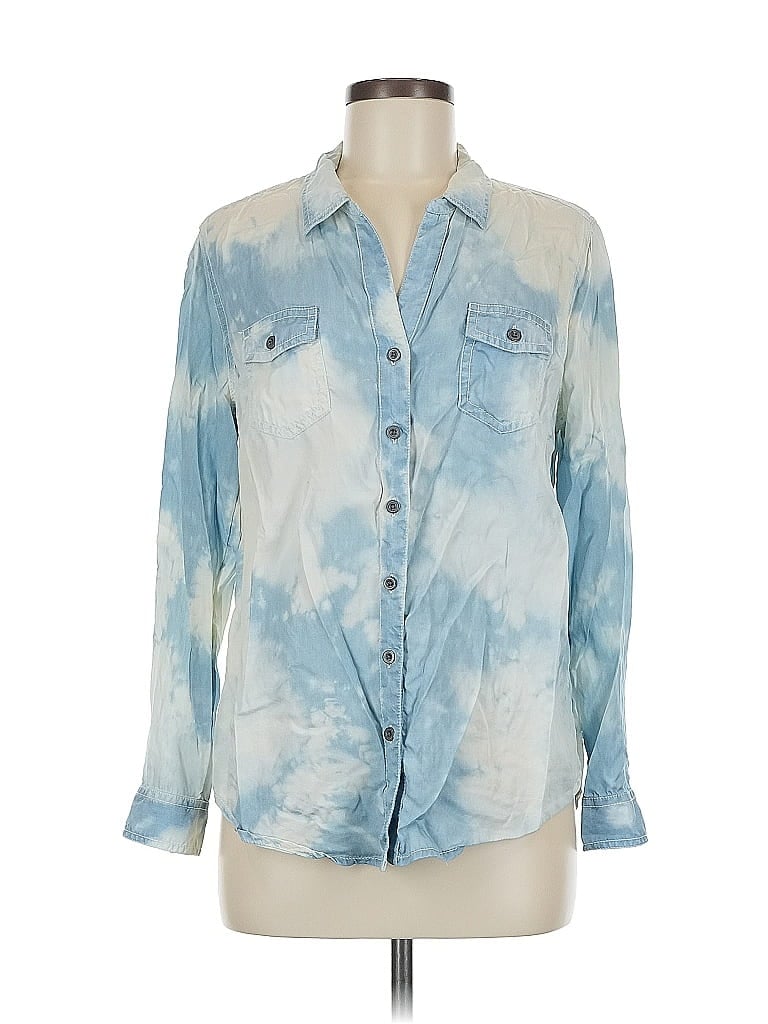 Pre-owned Nic + Zoe Long Sleeve Button Down Shirt In Blue