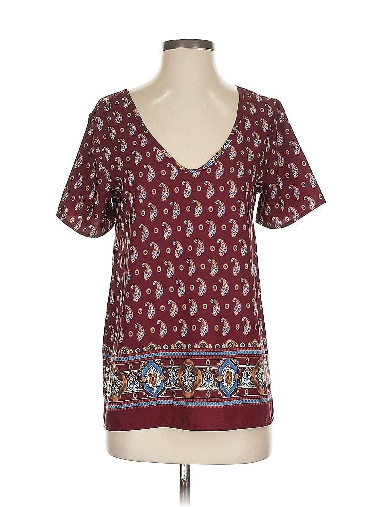SIENNA SKY Pre-owned Short Sleeve Blouse In Burgundy