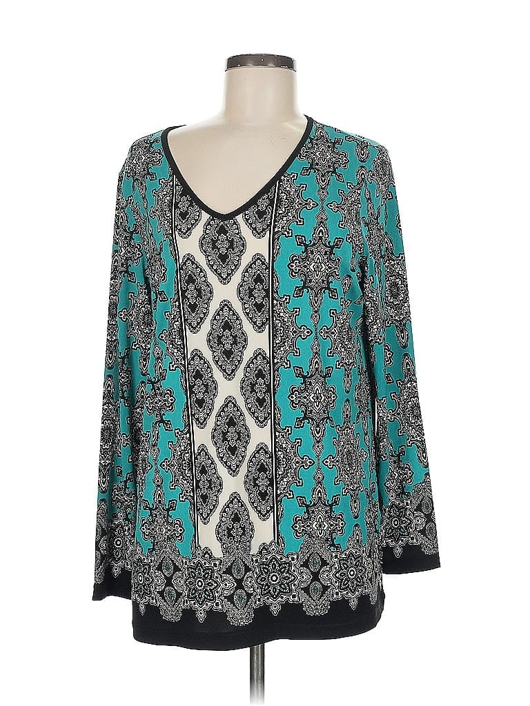 Pre-owned Susan Graver Long Sleeve Blouse In Blue