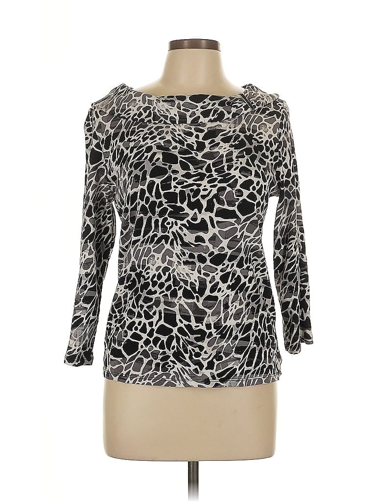 Pre-owned Rafaella 3/4 Sleeve Top Silver Cold Shoulder Neckline Tops