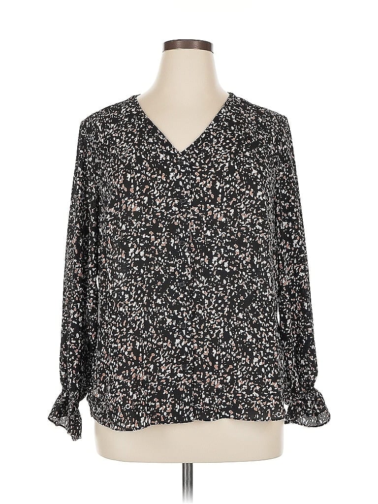 T Tahari Long Sleeve Blouse In Black
