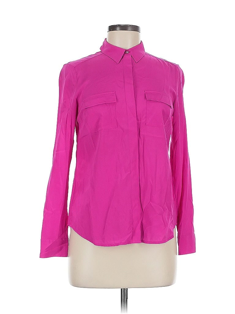 Pre-owned Ann Taylor Long Sleeve Silk Top Pink Mock Neckline Tops