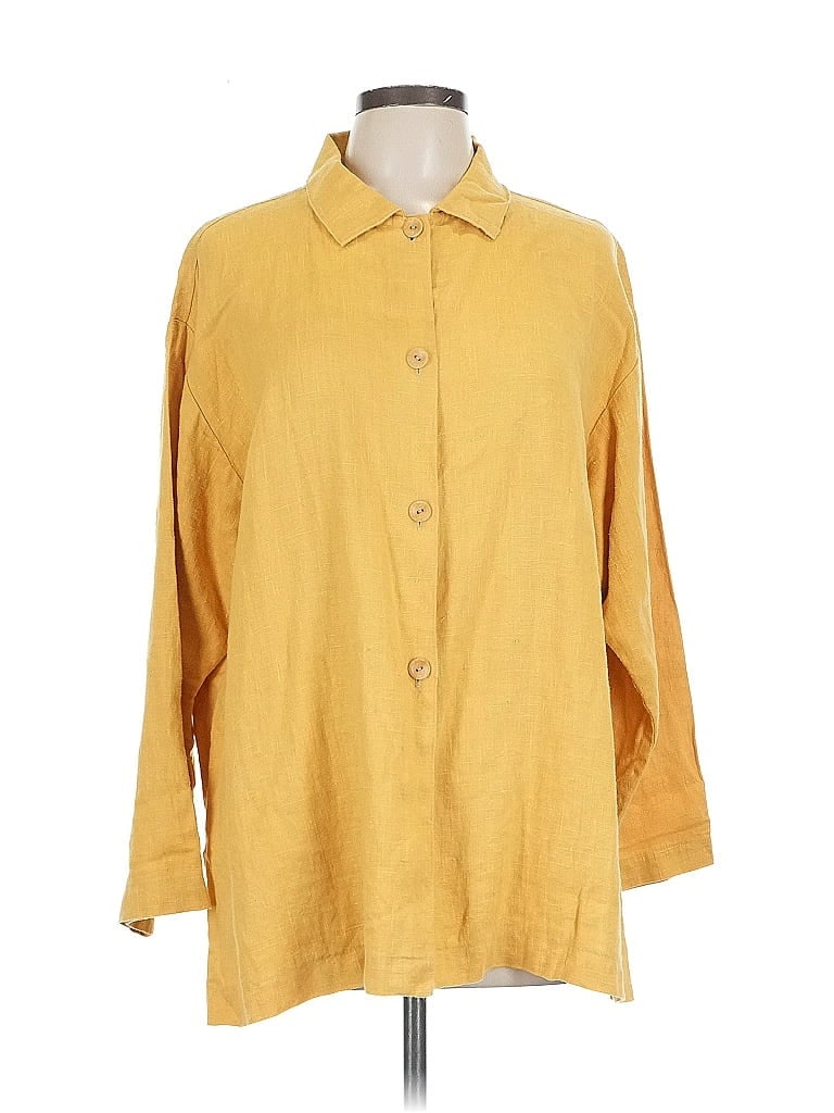 Pre-owned Unbranded 3/4 Sleeve Button Down Shirt In Yellow