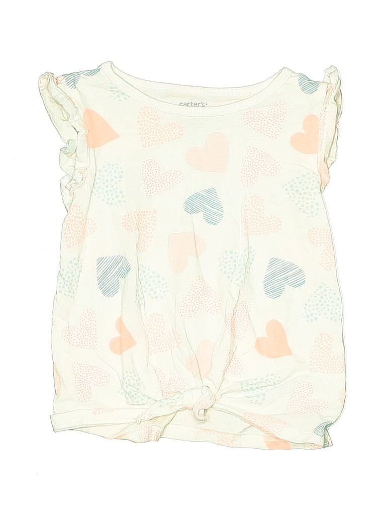 CARTER'S Pre-owned Kids' Sleeveless Top Ivory Hearts Pattern Sweetheart Neckline Tops In White