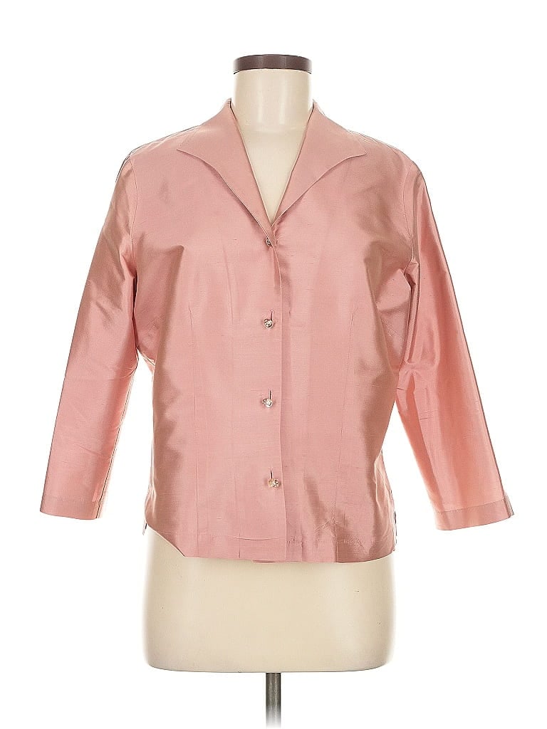 CONNIE ROBERSON Pre-owned 3/4 Sleeve Silk Top Pink Open Neckline Tops