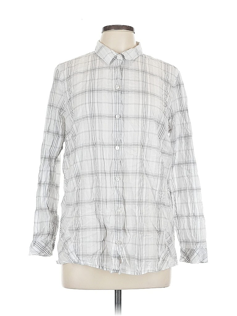 Pre-owned Jjill Long Sleeve Button Down Shirt In Silver