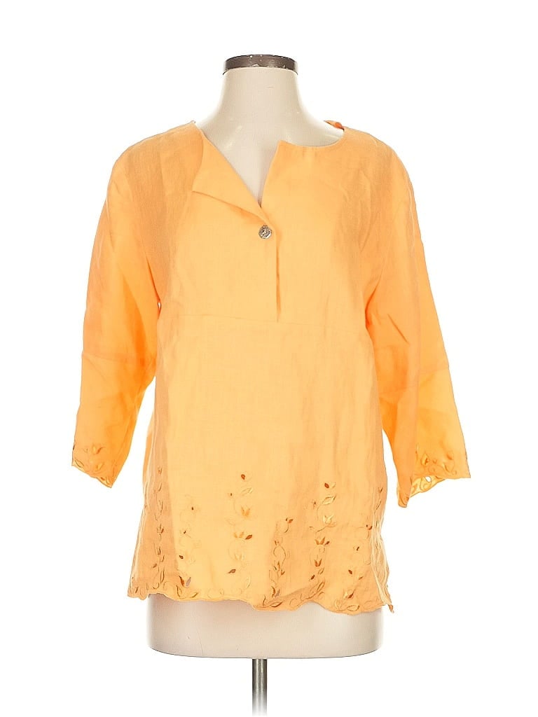 Click to view more detailed imagery on our partner's website Pre-owned Coldwater Creek 3/4 Sleeve Blouse In Orange