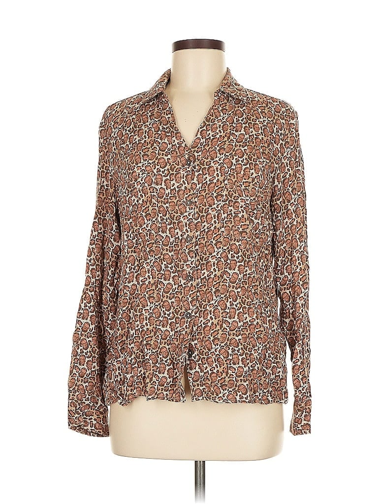 Pre-owned Betabrand Long Sleeve Blouse In Brown